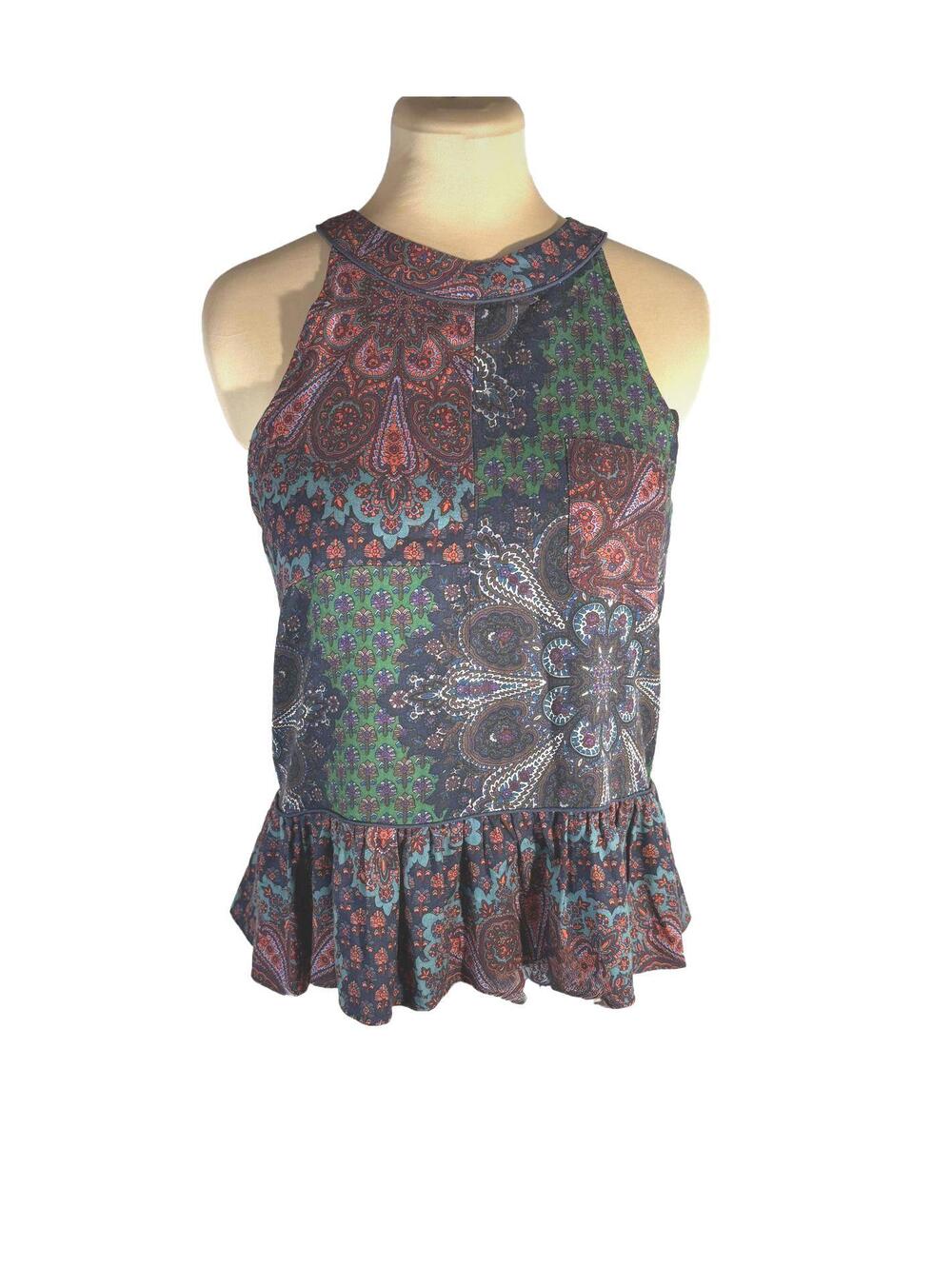 SOLD! Sea New York Sleeveless Patchwork Print Peplum Top Size 10